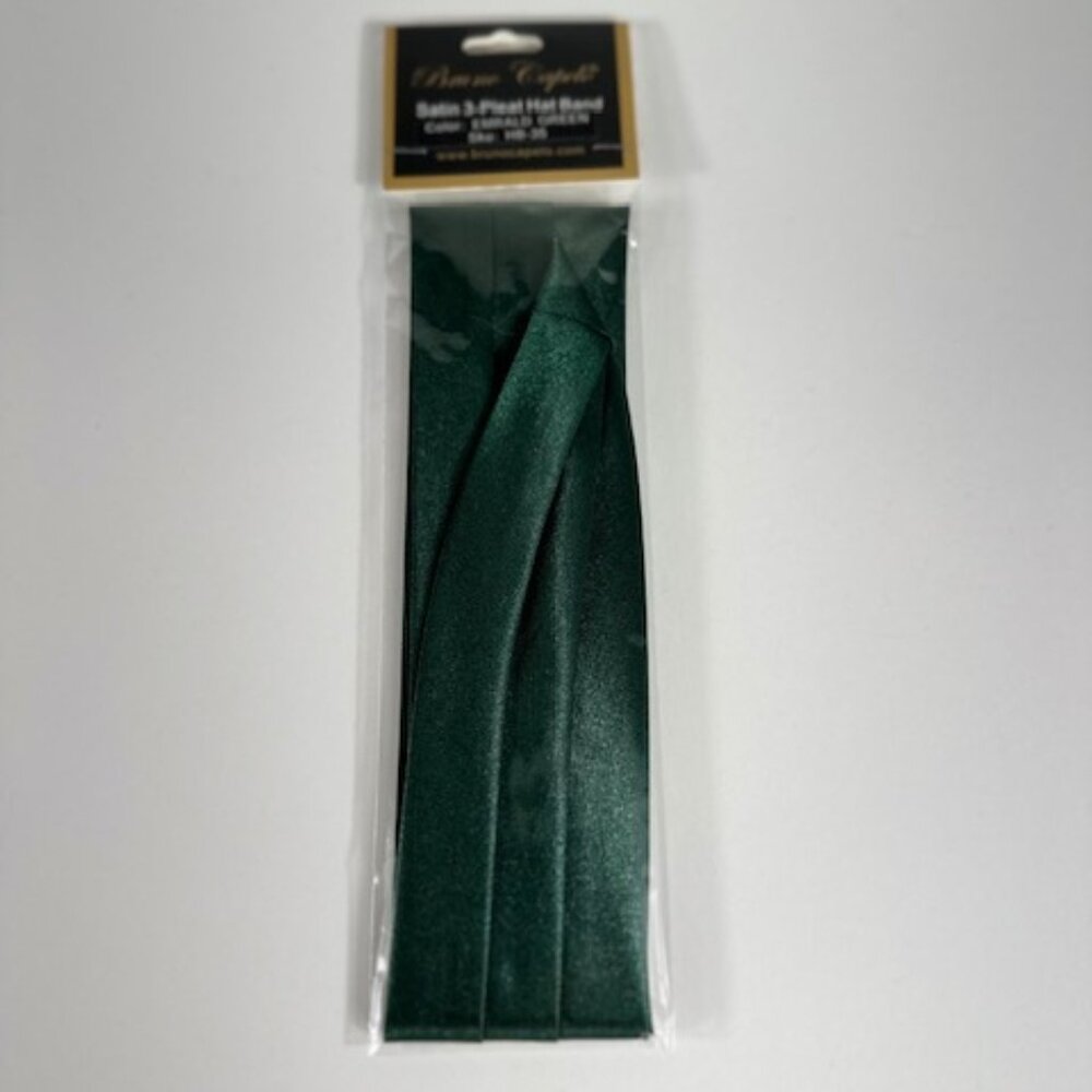 Bruno Capelo Men's Emerald Green 3 Pleat Hat Band Premium 2 End Hooks 100% Satin